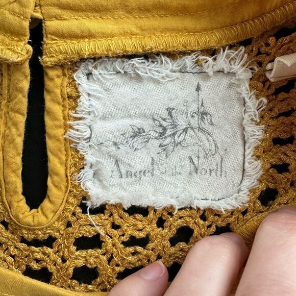 Anthropologie Angel of the North Womens Senoia Boho Sweater Mustard Crochet XS - Picture 9 of 14